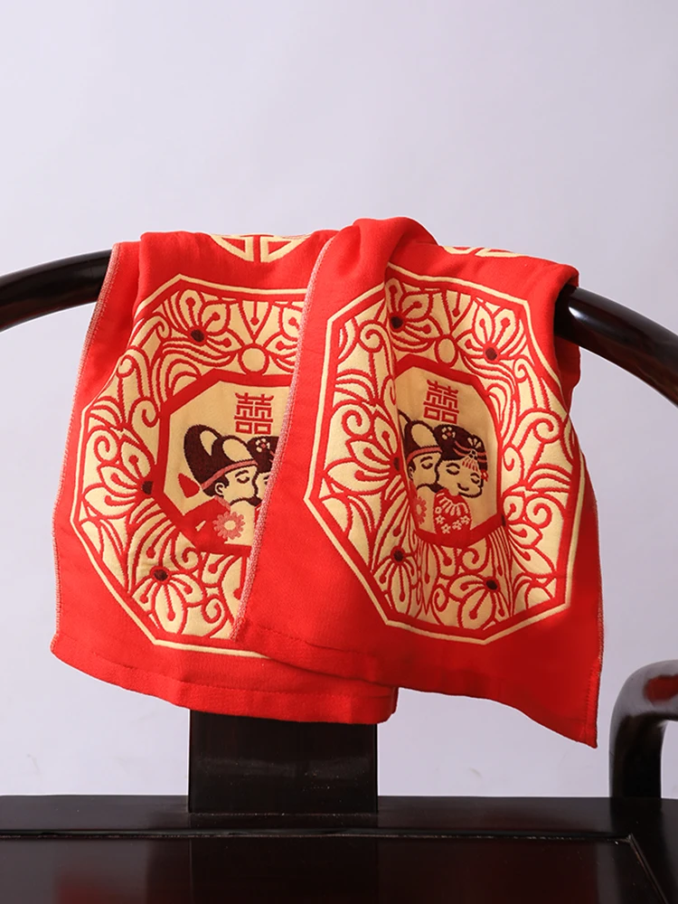 A pair of red towels made of pure cotton for dowry and wedding