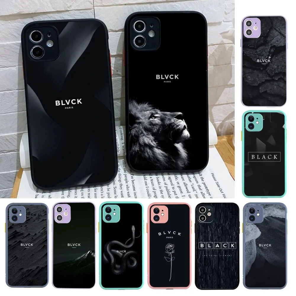 Black B-Blvck Flower Phone Case For iPhone 14 X XR XS 7 8 Plus 11 12 13 pro MAX 13mini Matte Shockproof Case