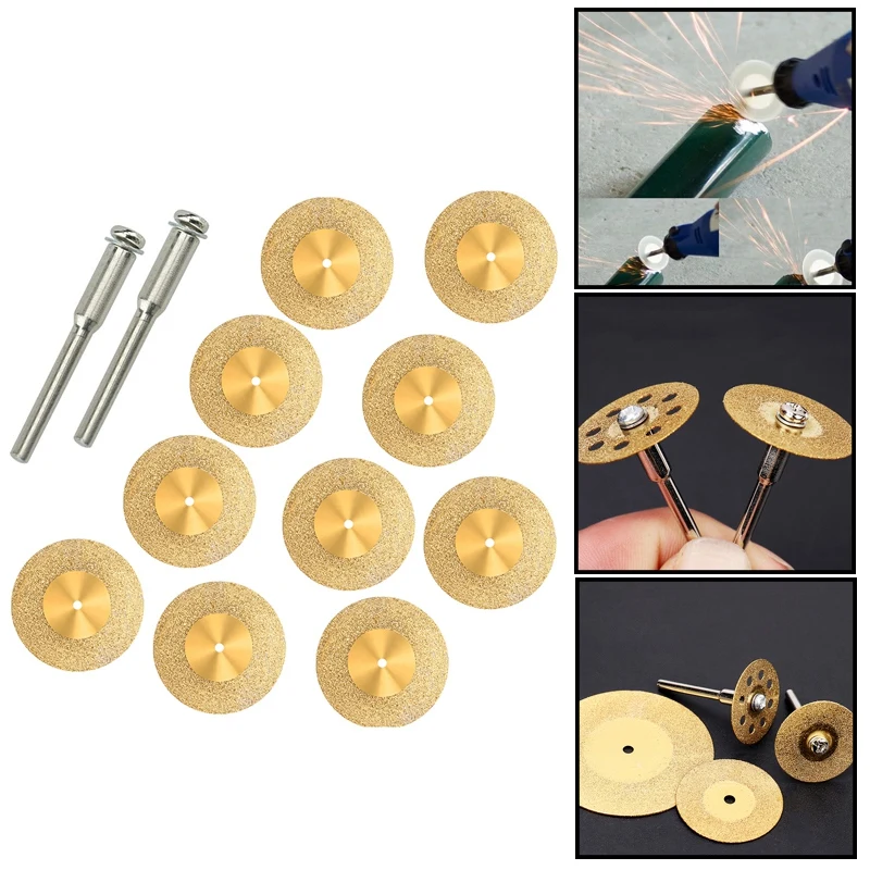 10 Pcs Diamond Cutting Wheel Cut Off Discs Coated Rotary Tools Titanium Plated Diamond Wheel WITH/Mandrel