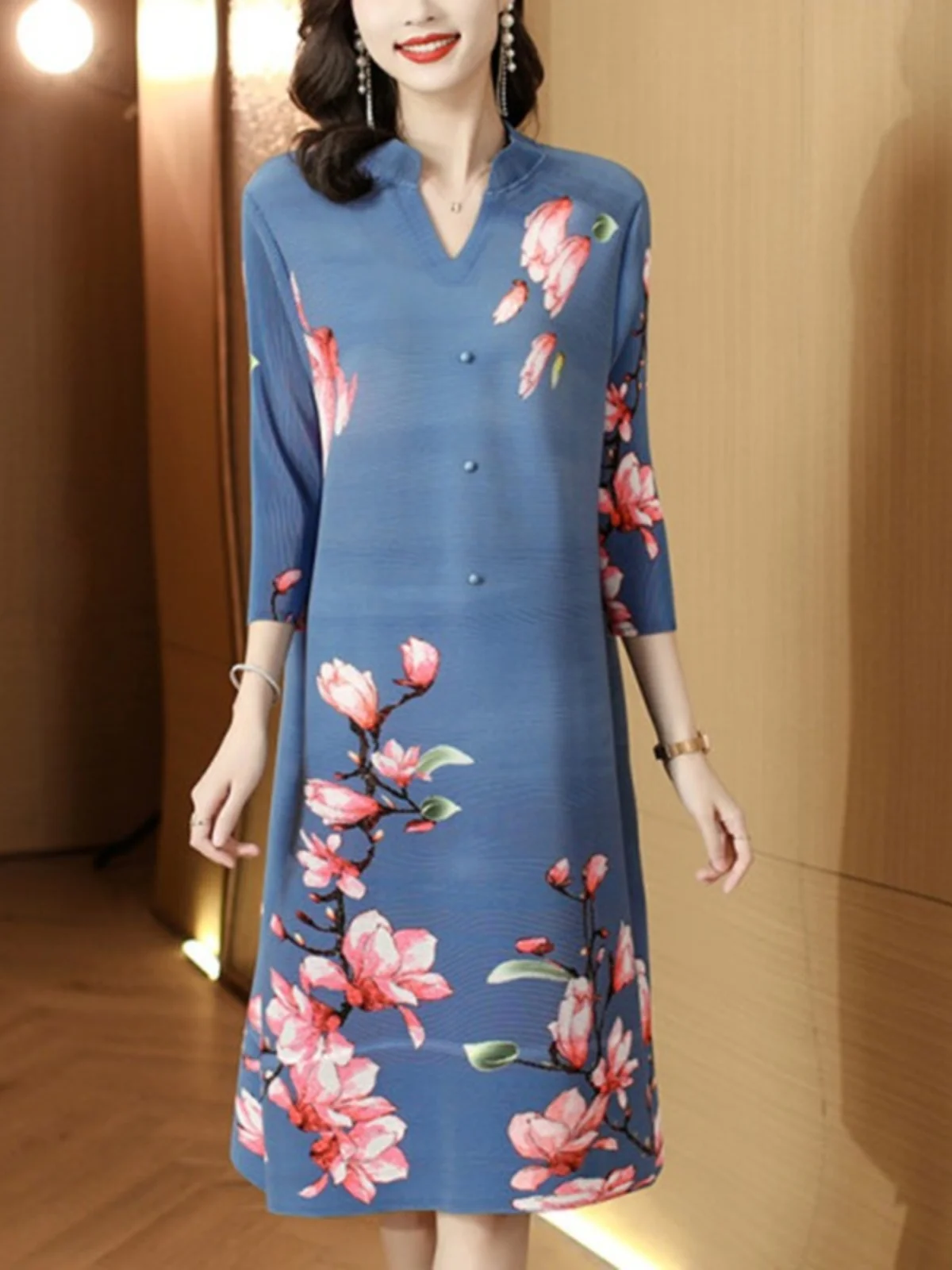 Elegant Loose Printed Dress Japanese Pleated Vintage Design Sensation Age Reduction Spring Summer Fashion Women's Dress