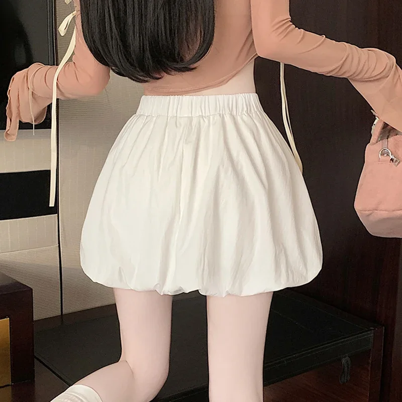 Summer Womens Elastic High Waist Loose Wide Leg Shorts Thin Basic Casual Black White Loose Shorts Female Sports Short Pants