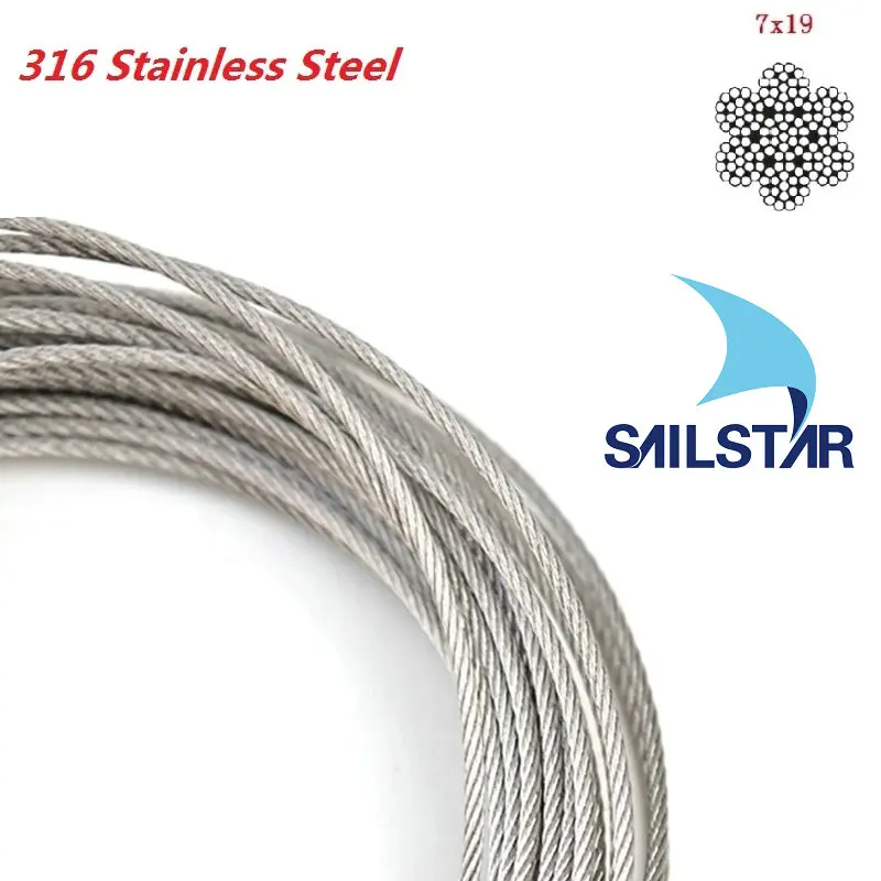 316 Stainless Steel Wire Rope, Structure Cable, Marine, Seaworthy Grade, 3mm, 4mm, 5mm, 6mm, 8mm, 7*19