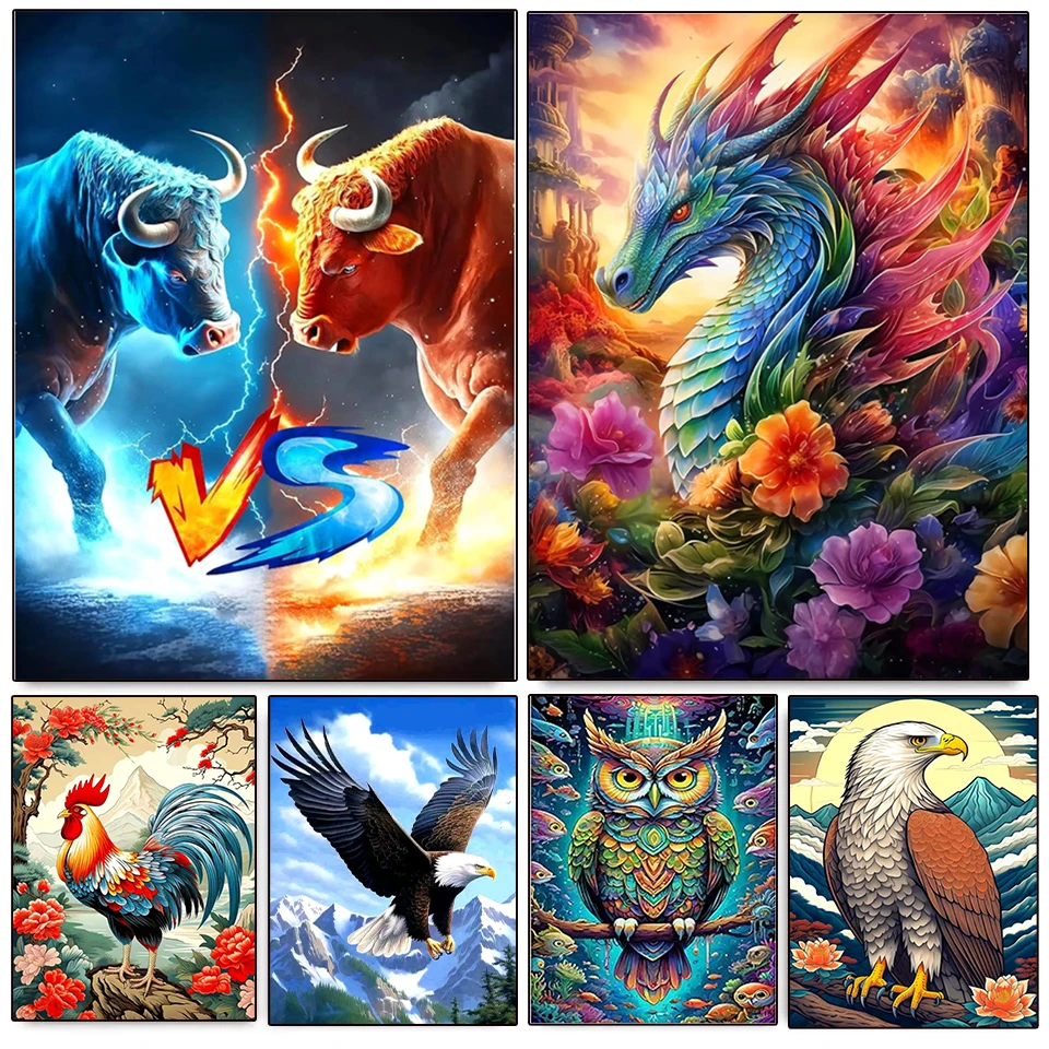 

Animal Series 5D DIY Diamond Painting Dragon Chicken Bird Cat Full Round Square Diamond Flower Mosaic Painting Decoration