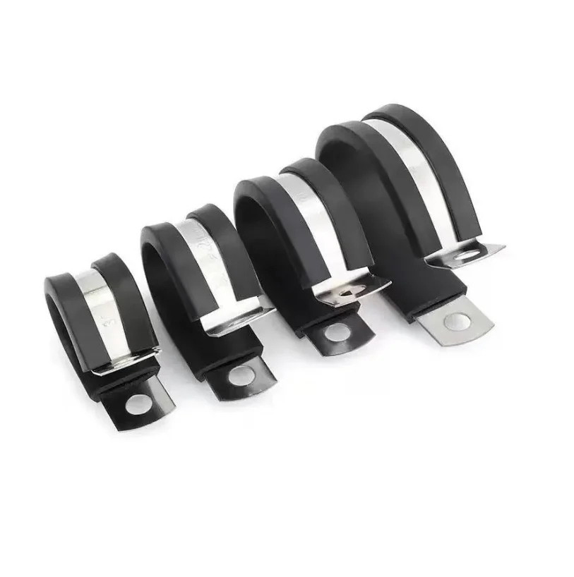 5pcs R-Type Rubber Belt Clamp 304 Stainless Steel Shock-Absorbing Pipe Clamp Rubber Fixed Clip for Durable Pipe Sealing