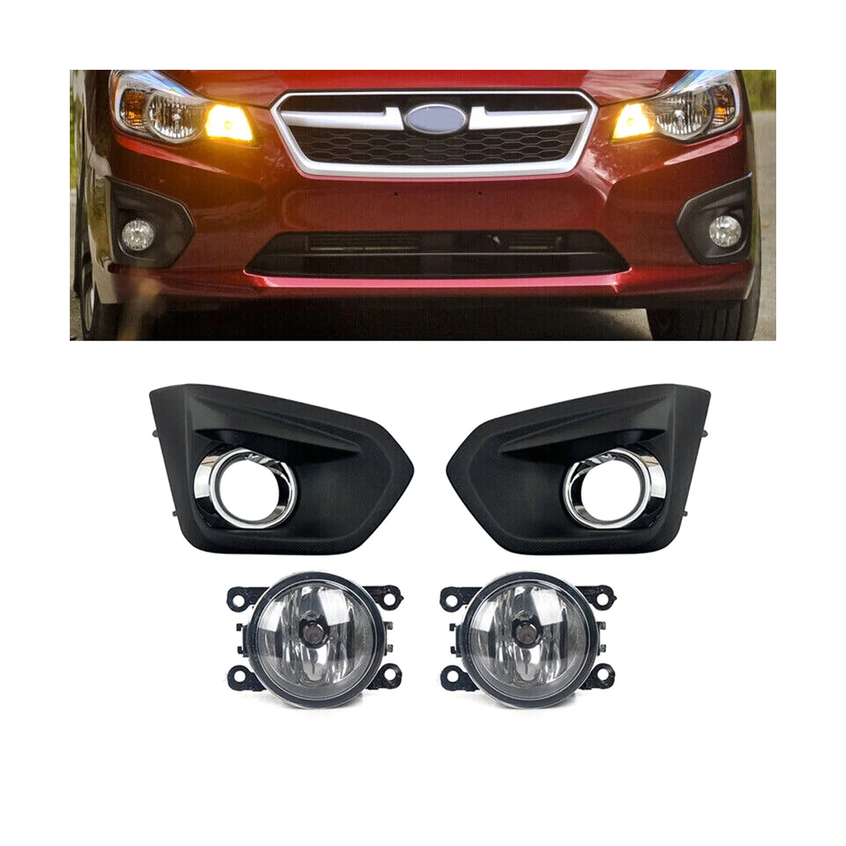 Car Front Bumper Fog Lamp with Lamp Bezel Cover Chrome for Subaru Impreza 2012-2014 57731FJ020 57731FJ030