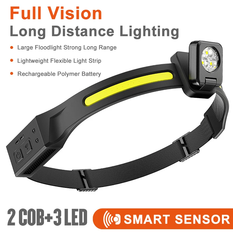 

COB LED Headlamp Super Bright Induction Flashlight Built-in Battery USB Rechargeable Head Lamp Camping Fishing Sensor Headlight