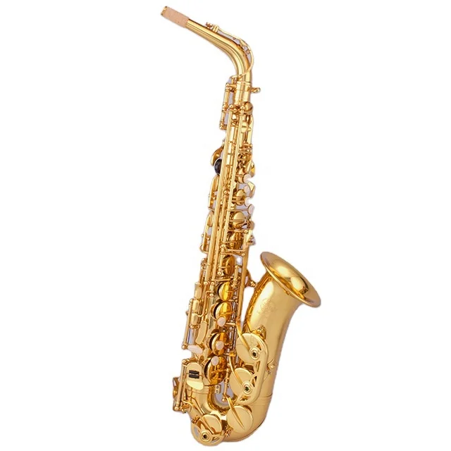 Eb Alto Saxophone Gold Lacquer Hand Engraved Woodwind Instrument For Performance Band Players
