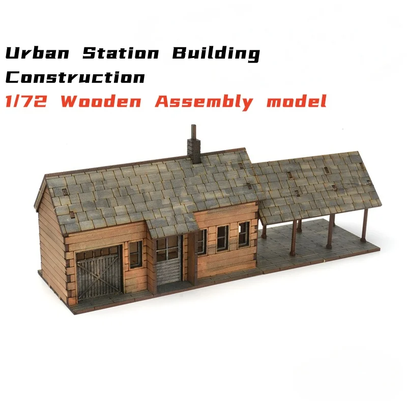 

1/72 Scale Urban Station Building Construction Wooden Model Kit DIY Assembly for Display and Scene Building