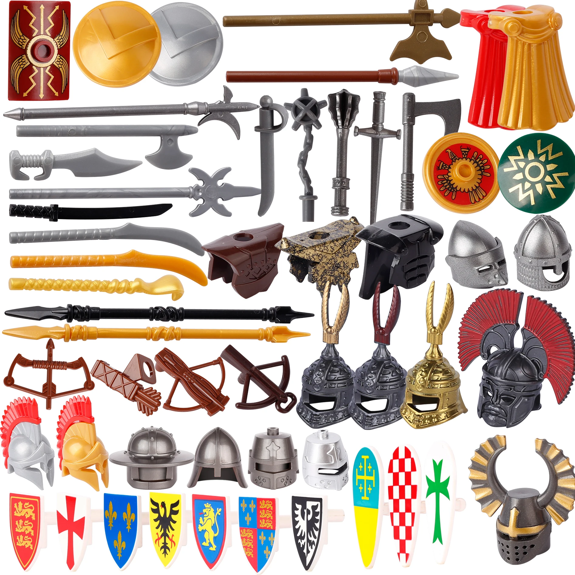 Medieval Military Weapons Building Blocks Accessories Castle Knights Shield Soldier Sword Spear Helmets Roman Figures Bricks Toy