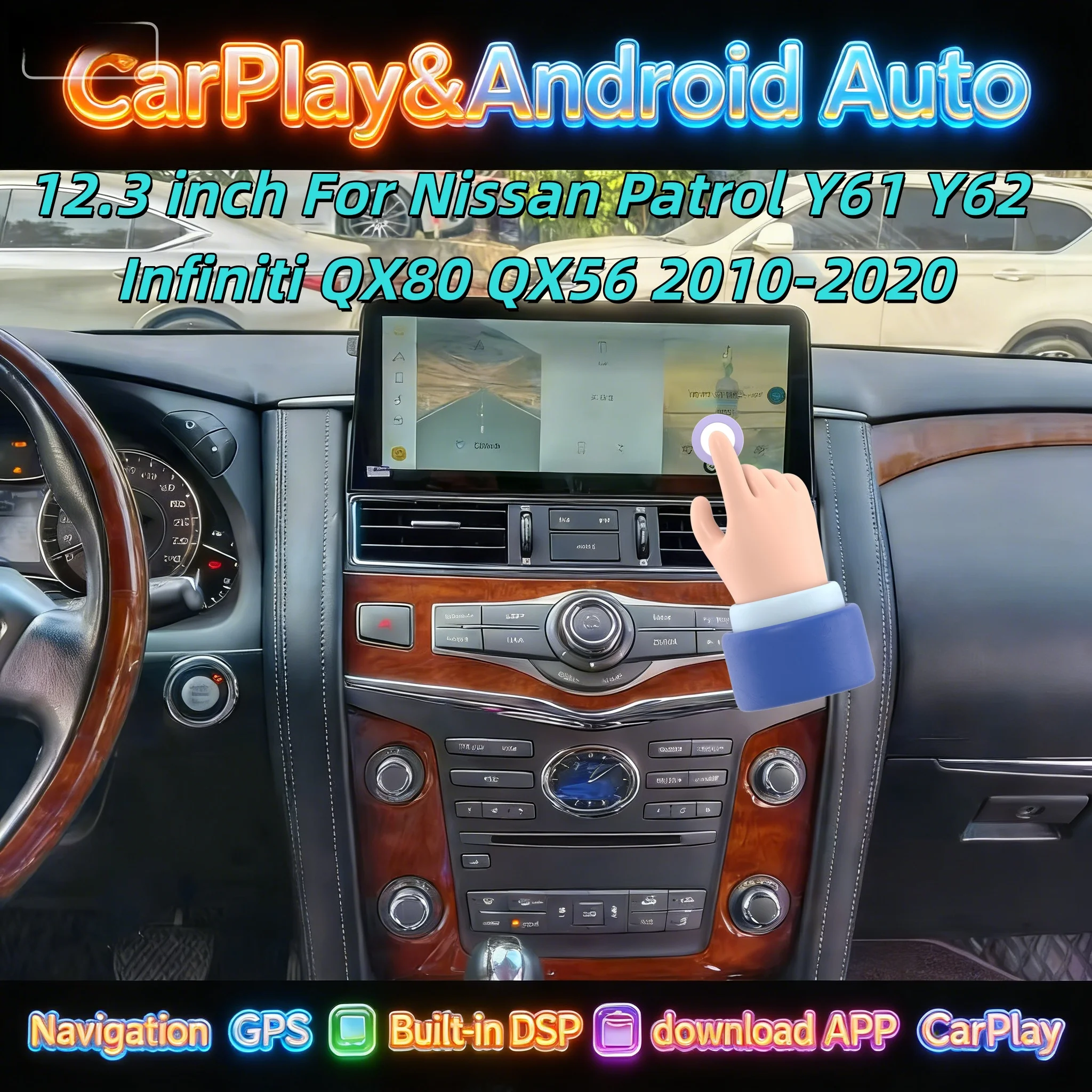 

12,3-дюймовый Android 14 мультимедийный центр с CarPlay для Nissan Patrol Y61 Y62 и Infiniti QX80 QX56 2010-2022 (2010-2020) с Bluetooth