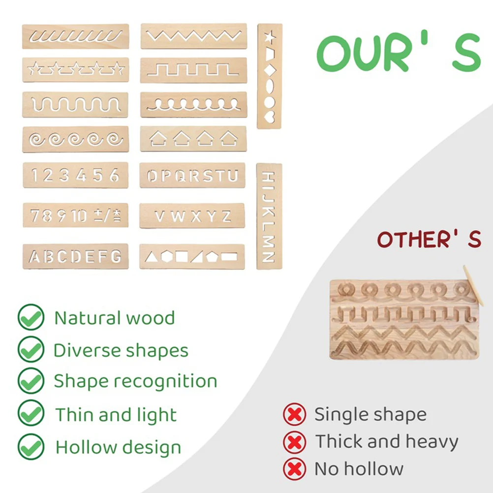 16 Pcs Children's Toys Wooden Exercise Board Writing Plaything Kids Tracing Template Letter Recognition Khaki Educational