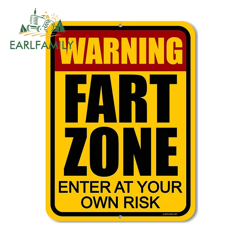 EARLFAMILY 13cm X 9.8cm for Warning Fart Zone Enter At Your Risk Car Stickers Waterproof Sunscreen Decals Car Label Creative