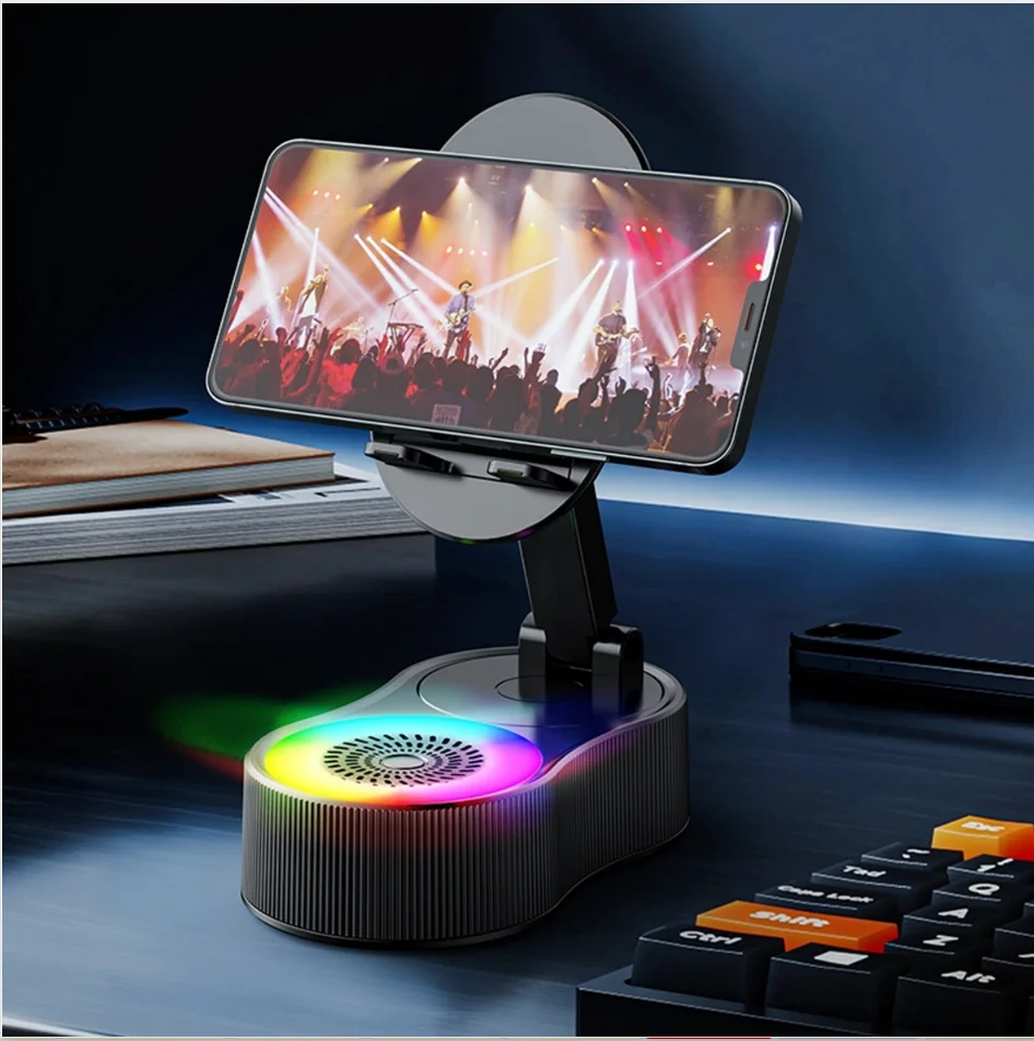 

3-in-1 Mobile Phone Live Streaming Stand with RGB Light & Mic, Comes with New Bluetooth Mini Speaker for Hands-Free Audio