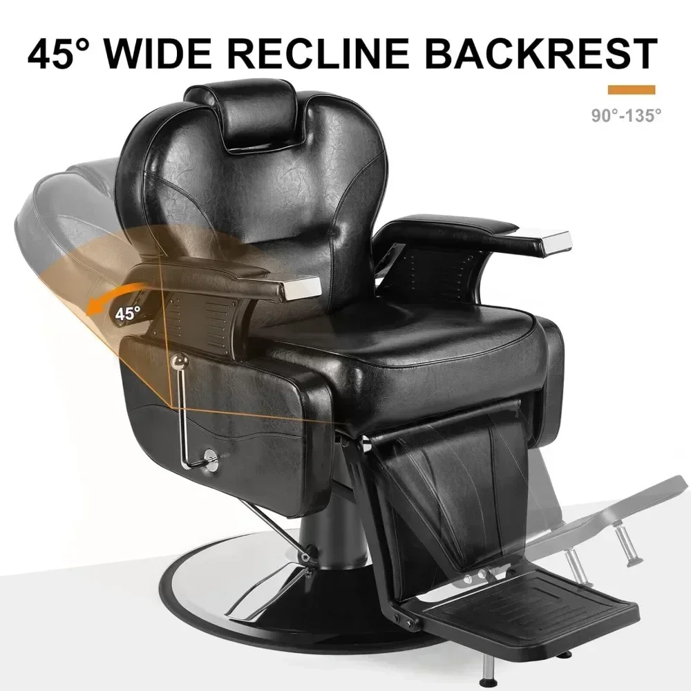 Hydraulic Recline Barber Chair, Black All Purpose,  Heavy Duty Barber Chair , Salon Beauty Styling Chair for Beauty Shop