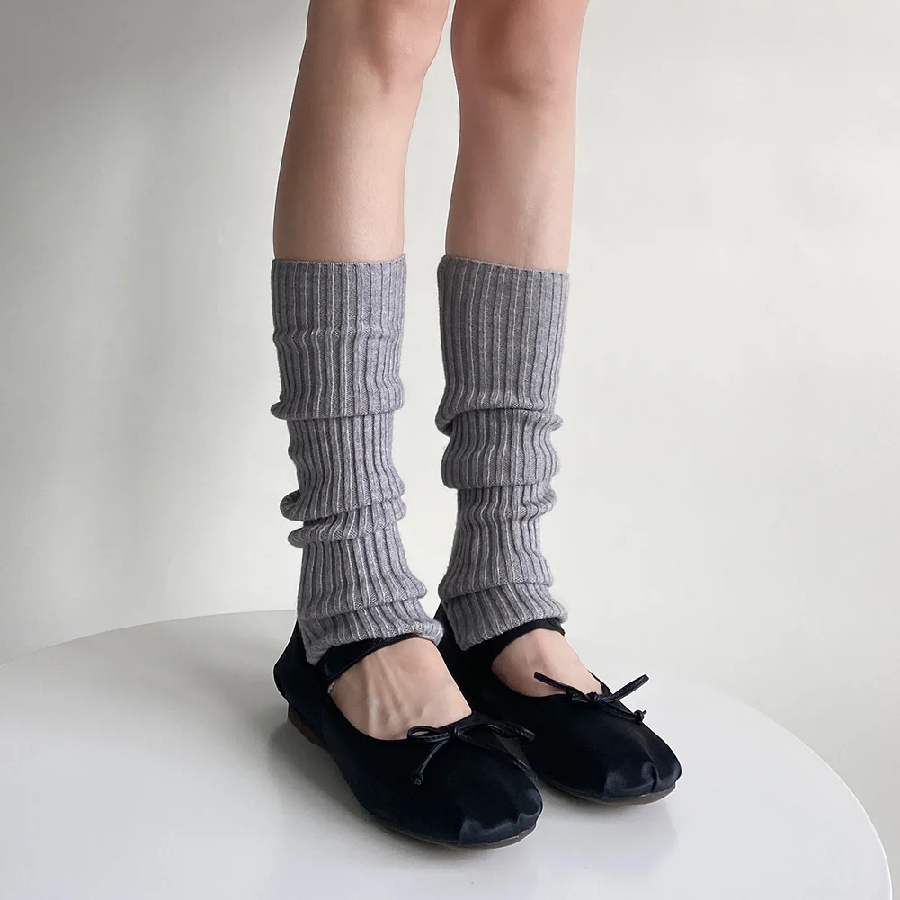 Wool Cashmere Women Leg Warmers Autumn Winter Warm Knitted Foot Cover Knee Socks Lolita Girls Solid Color Leg Warmer Stockings