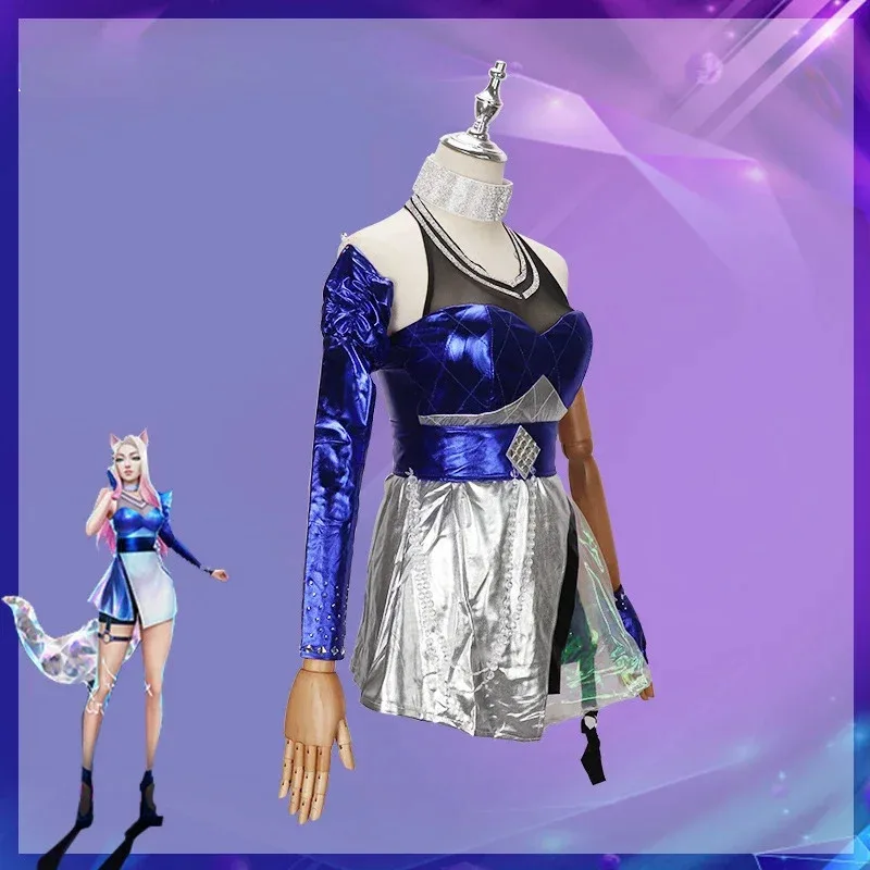 qq157Game LOL Ahri Костюм League of Legends K/DA Косплей Девятихвостая лиса All Out KDA Униформа Одежда Сексуальная юбка Парик Hallowe