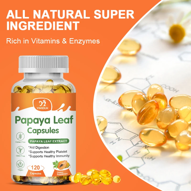 Papaya Leaf Extract Capsules Digestive Enzymes Bone Marrow & Spleen Support Healthy Platelets Immune Gut Health