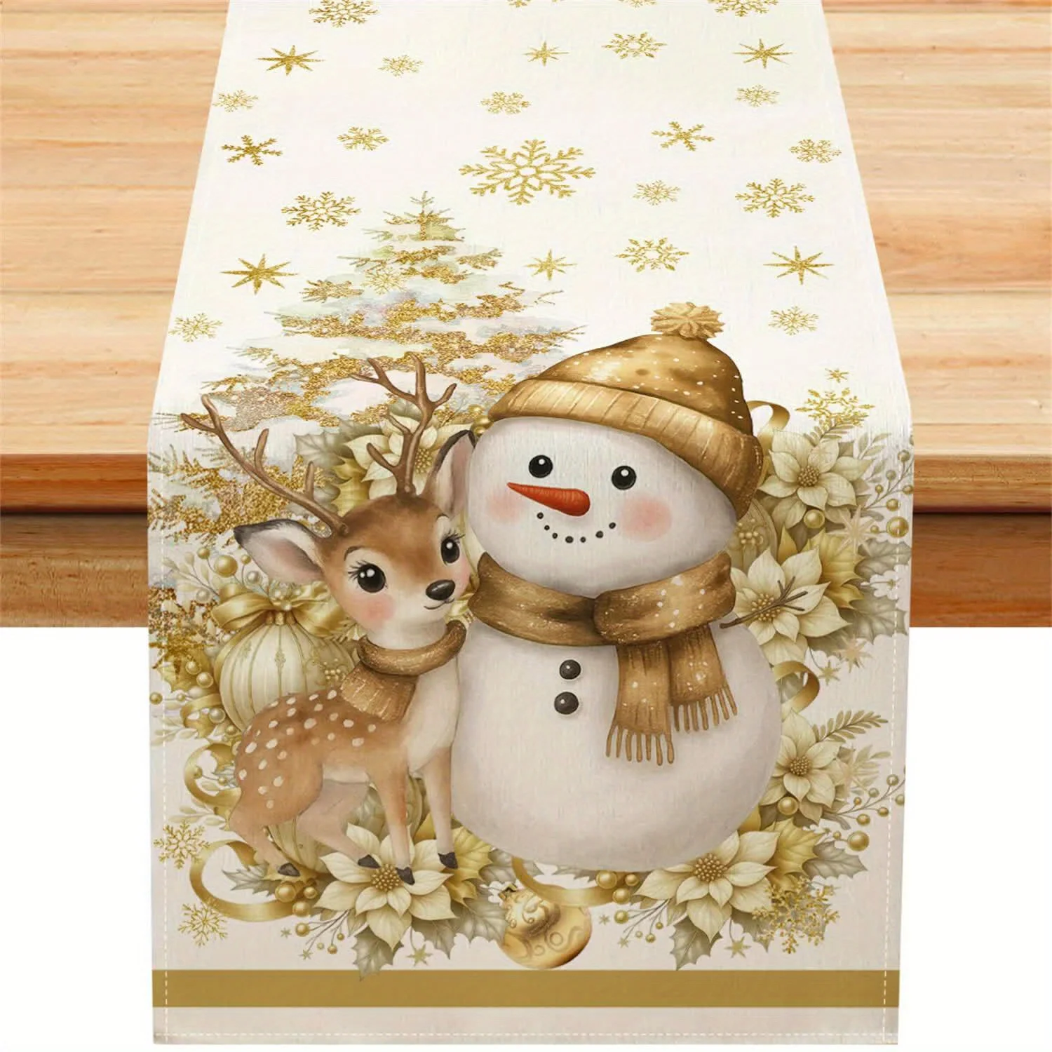VIKAMA Christmas Snowman and Reindeer Table Runner Holiday Gathering Living Room Christmas Party J Home Decor