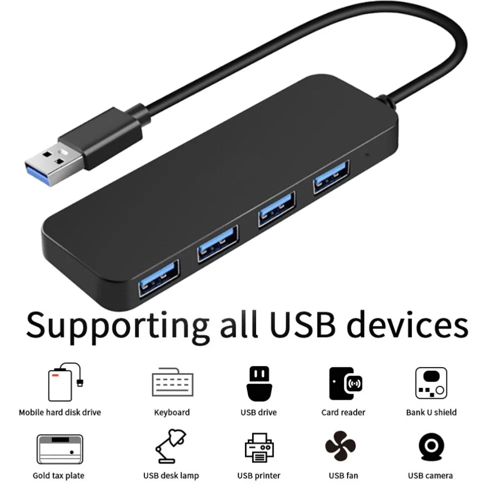 ラップトップ用USBハブスプリッター,USB 3.0,高速データ転送ポートエキスパンダー,4ポート,Windows, PC, Mac,プリンター,モバイル,HDD