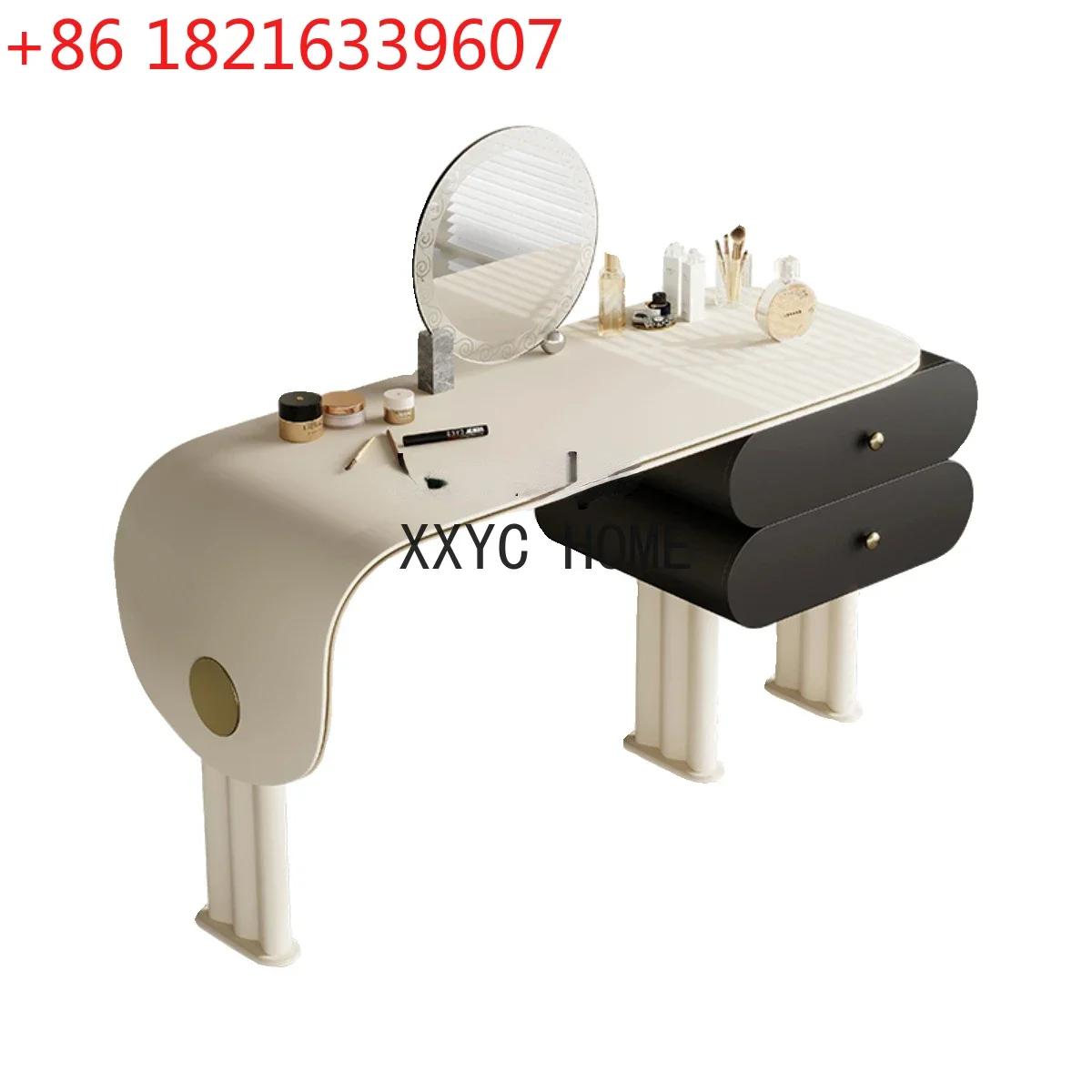 

Cream Style Minimalist Light Luxury Dressing Table Saddle Leather Bedroom Storage Cabinet Simple Modern Desk Makeup Desk Set One