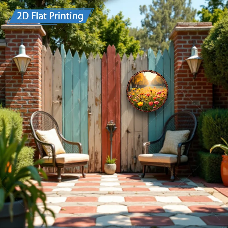 1 قطعة 8x8 بوصة علامة معدنية ريفي حديقة المشهد 2D شقة مطبوعة المعادن جدار ديكور فني #3