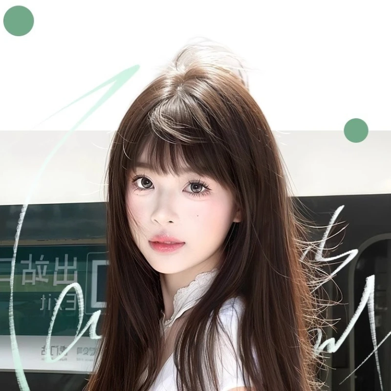 شعر مستعار نسائي يومي بنمط لوليتا بني داكن، شعر مستعار طويل مفرود مموج، مسامي وغير خانق #4