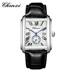CHENXI 8216 Men Square Quartz Watch Black Blue Brown Fashion Simple Calenda Date Leather Strap Wristwatch for Male Clock Gift
