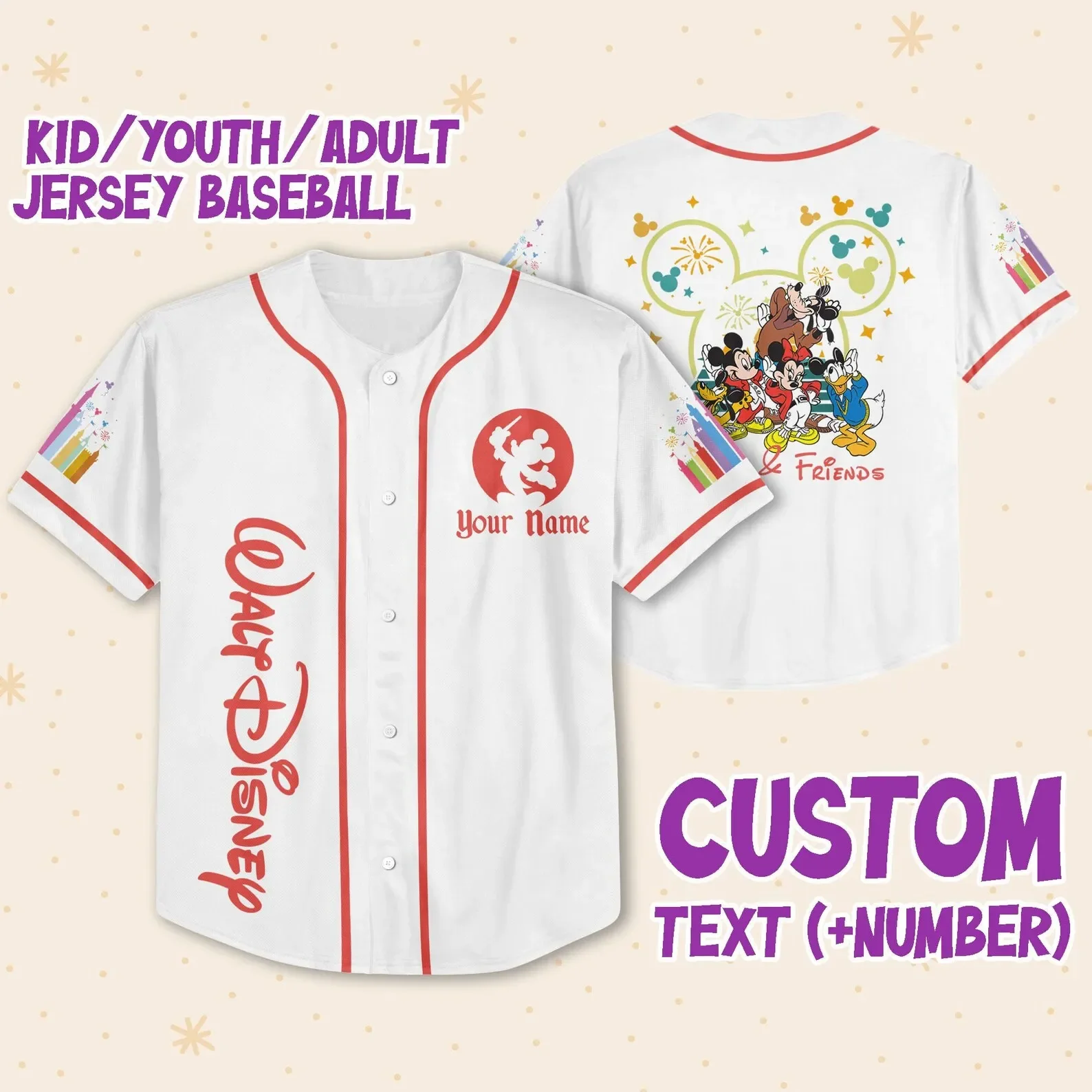 

Walt Disney World 1971 Baseball Jersey Men's Short Sleeve Jersey Disney Anniversary Family Vacation Baseball Jersey Kids Jersey