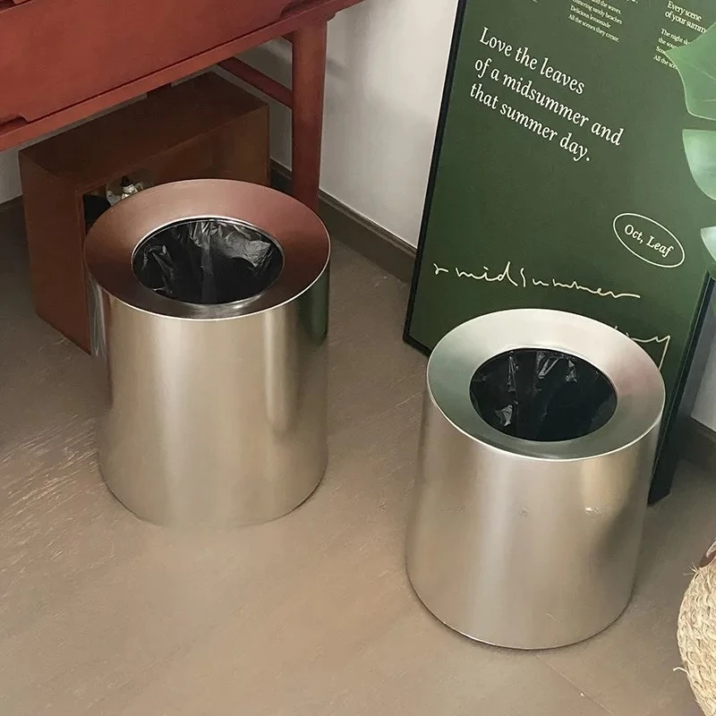 

Electroplated Silver Wastebasket Premium Imitation Metal Bin Household Living Room Bedroom Office Rubbish Separate Trash Storage