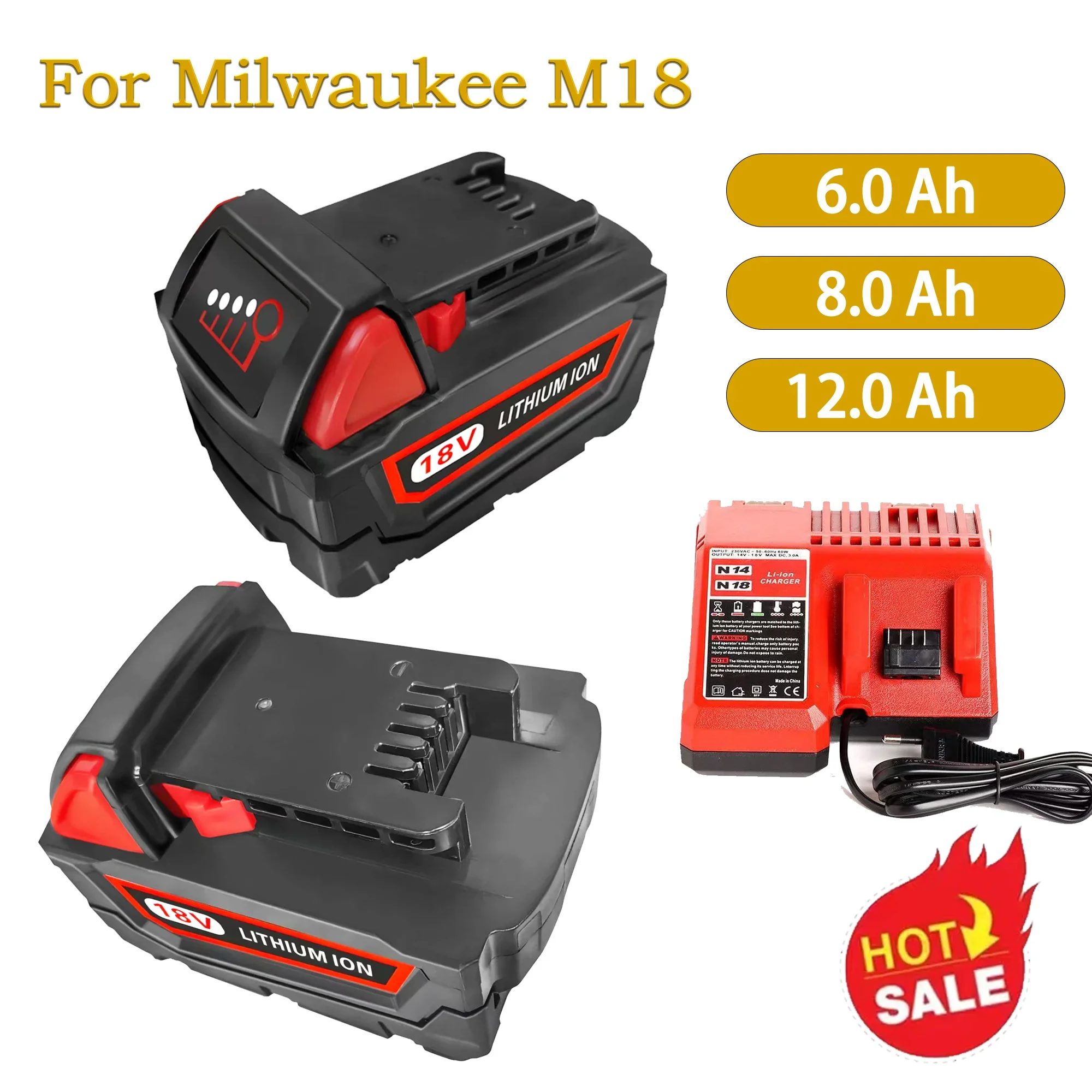 6.0Ah/8.0Ah/12.0Ah For Milwaukee M18 18V Li-ion battery For Milwaukee M18B5 XC Replacement 48-11-1815 2604-20 48-11-1850 charger