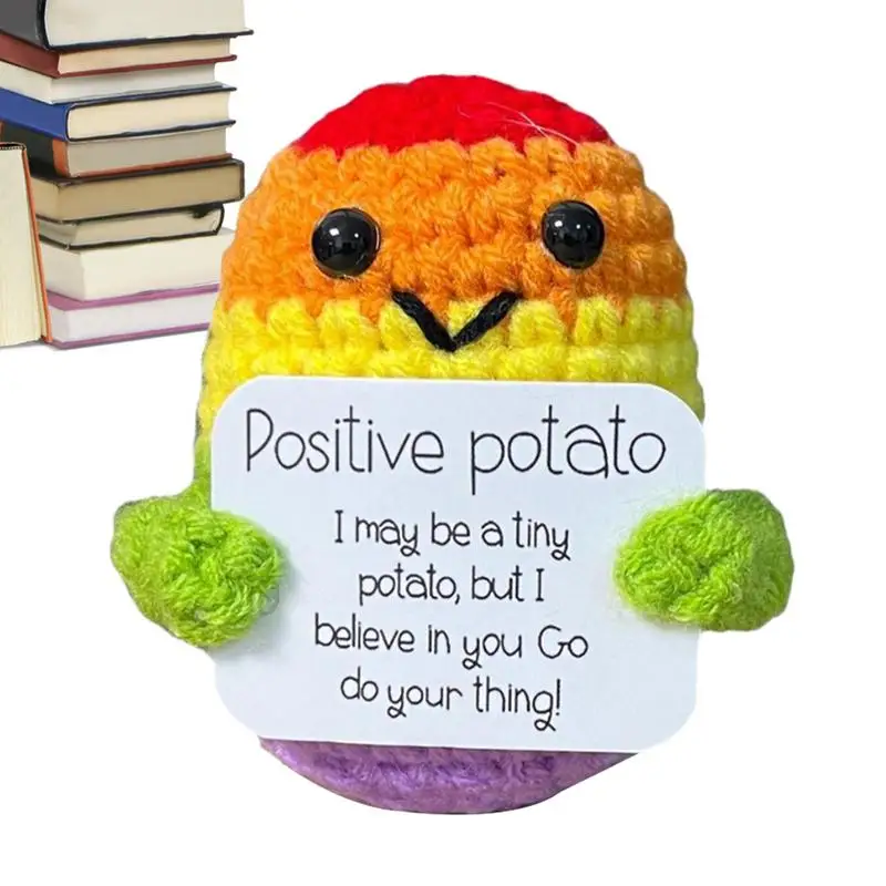 

Potato Toy With Positive Card Mini Funny Knitted Wool Toy Emotional Support Plush Comfort Knitted Potato Doll For Friends