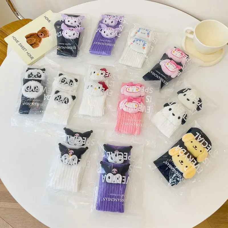 Cute Sanrio Kuromi My Melody Hello Kitty Socks for Children's Girls Cartoon Kawaii Korean Style Mid-Tube Trendy Student Socks