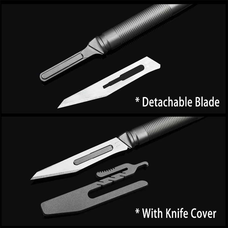 Thickened Titanium Alloy Carving Knife With Knife Cover EDC Scalpel Cut Paper Multifunctional Pocket Utility Knife Gift 10 Blade