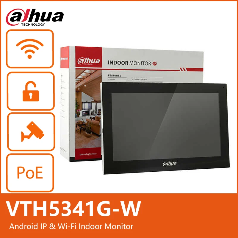

Dahua WiFi Android POE 10-дюймовый умный внутренний монитор Видеодомофон Встроенный динамик Беспроводной дверной звонок IP-безопасность VTH5341G-W