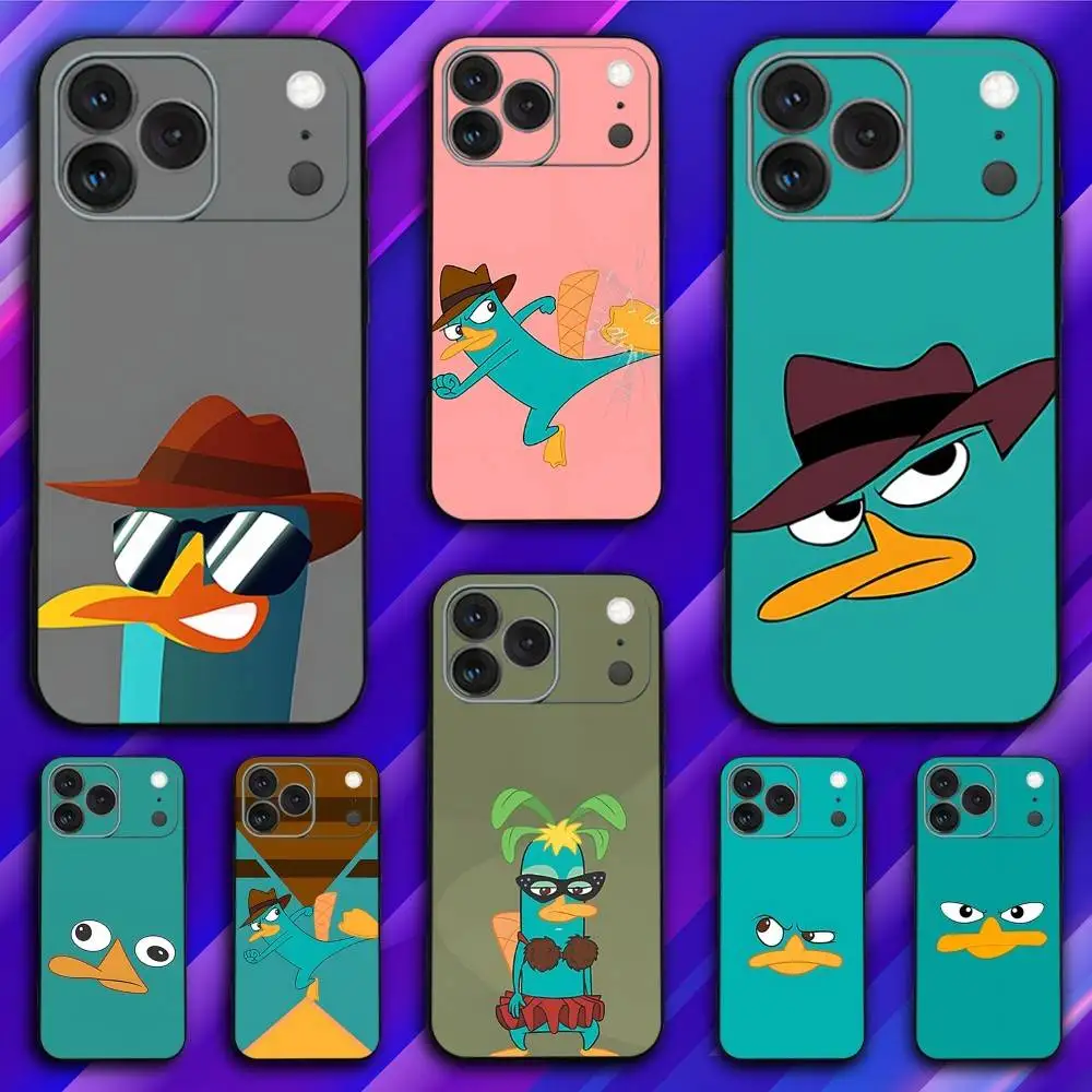 

P-Perry Cartoon Platypus Phone Case For iPhone 17,16,15,14,13,12,11,Pro,Max,Plus,X,XS,SE4,E,Mini,Soft Black Case