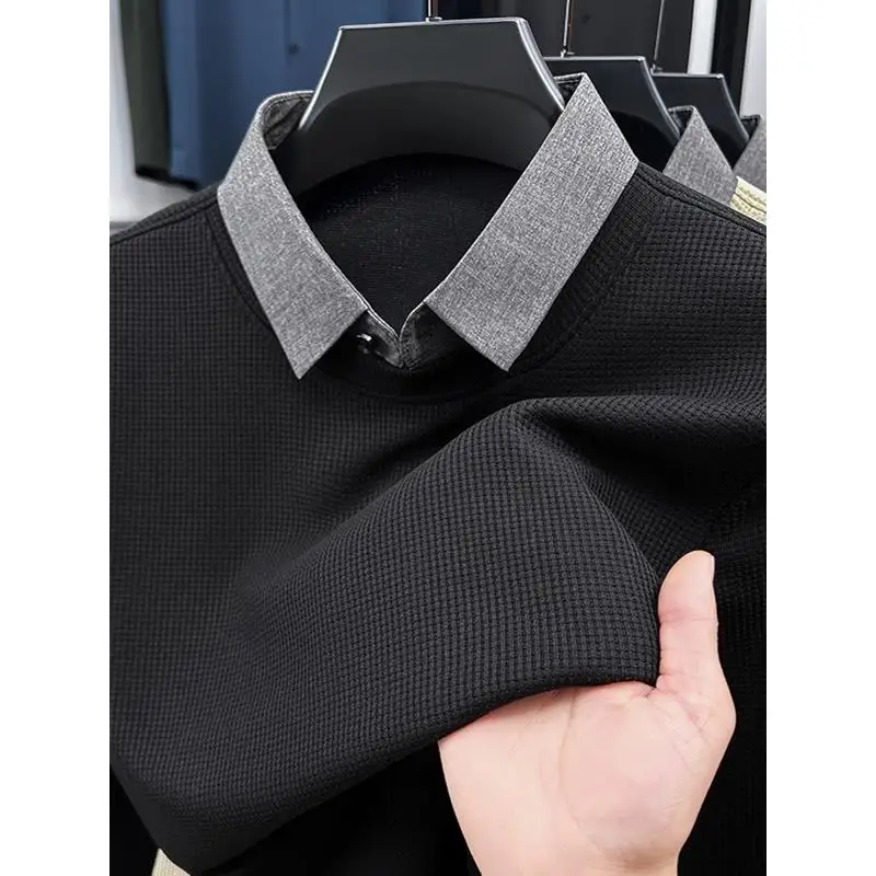 

Весенне-осенняя мужская футболка Long Sve, повседневная верхняя одежда из чистого хлопка с воротником irt, моющийся топ