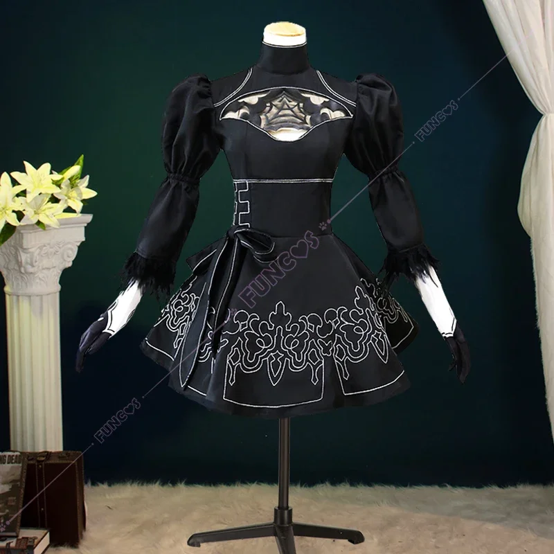 YoRHa No. 2 Type B Cosplay Costume Wig Game NieR Automata 2B Dress NieR Black Uniform 2B Dress Eyemask Gloves Hairpin Stockings