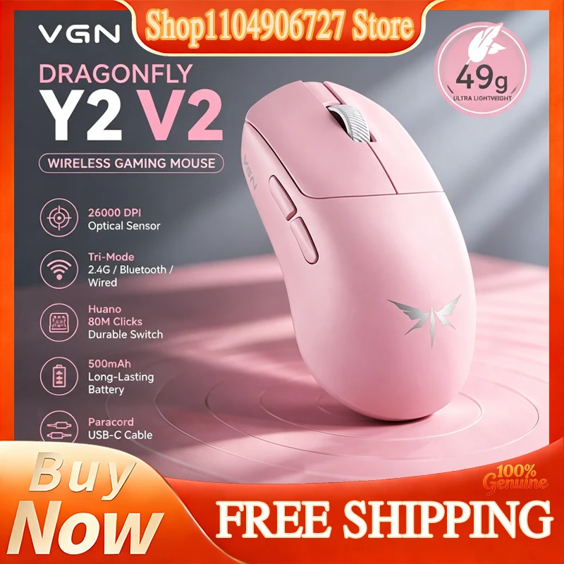 VGN Dragonfly Y2 V2 Wireless Mouse Tri Mode Ultra Lightweight Ergonomic Gaming Mouse For Computer Office Low Latency Long Batter