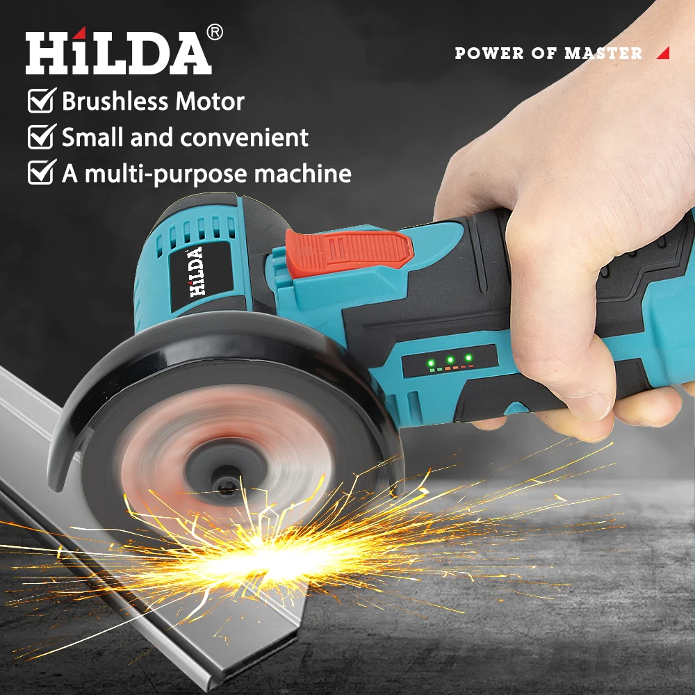 HILDA 12V 3/4 Inch Lithium Electric Angle Grinder Rechargeable Battery Brushless/Brushed Polishing Machine  Mini Cutting Machine