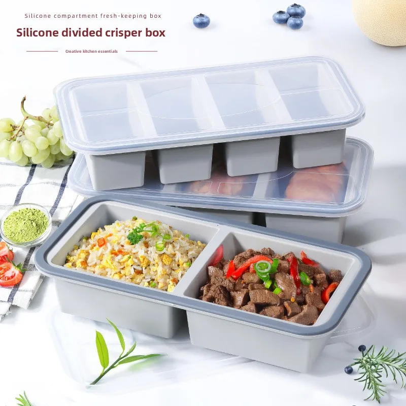 Silicone compartment fresh-keeping box kitchen microwave heating fresh-keeping box refrigerator storage sealed lunch box