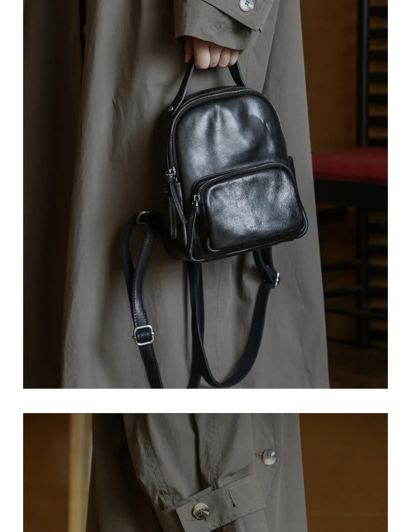Lässiger Party-Rucksack aus Rindsleder für Damen, kleiner Designer-Rucksack, handgefertigt, weiches Echtleder, niedlicher Damen-Bücherrucksack – Detail 15