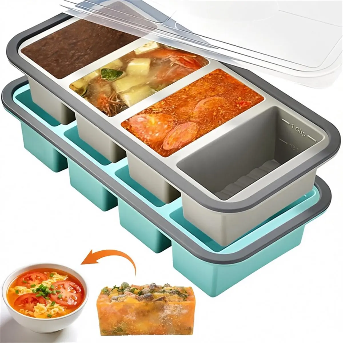 BHBL 2 Pack Silicone Soup Freezer Containers with Lids,Soup Freezer Mold, Ice Trays for Freezer,for Storing 250mL/125mL Broth