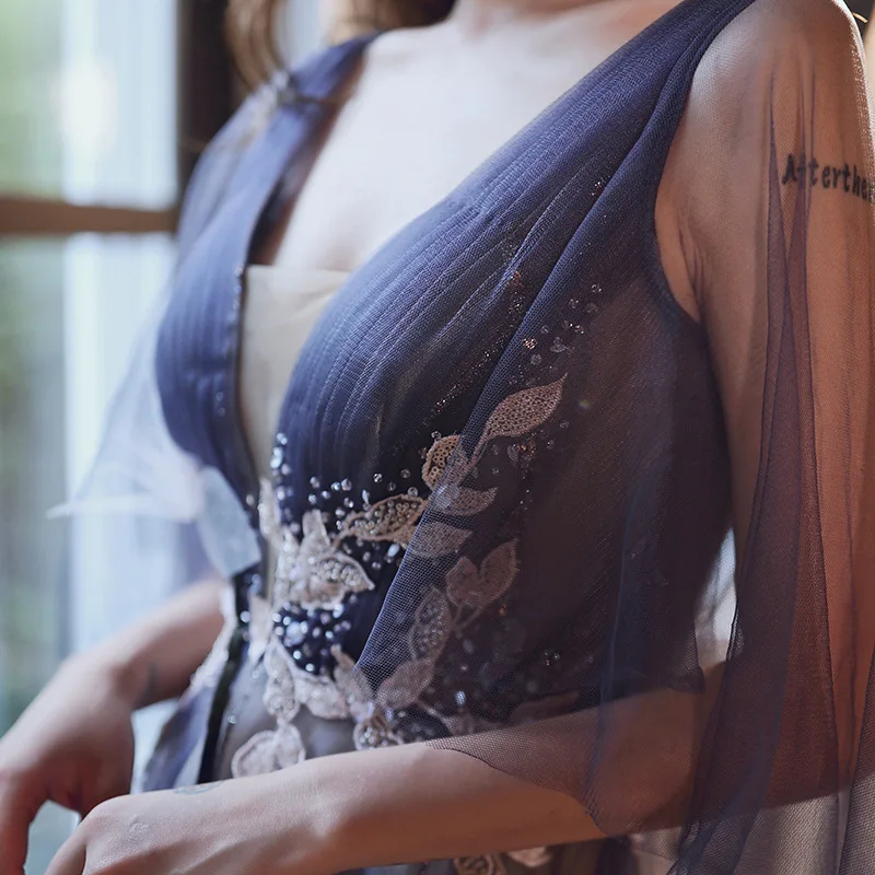 فستان سهرة فستان نمط جديد مأدبة الراقية جو أنيق الموسيقى الفن فحص مزاجه فستان طويل مع ذيل الإناث