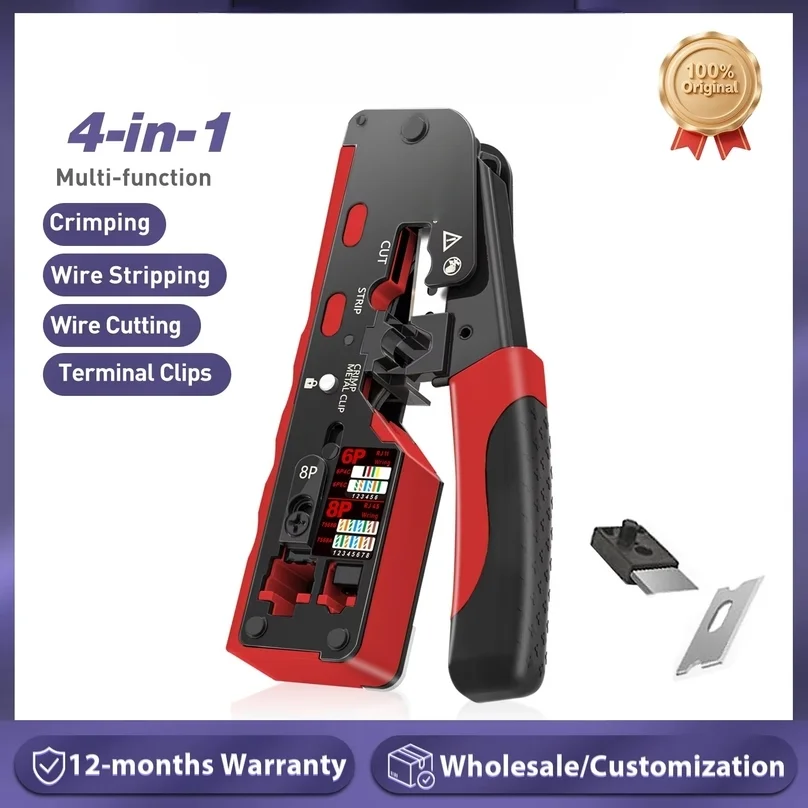 Crimping Tool for Cat7/6a/6/5e Network Connector Wire Cutter Wire Stripper Ethernet Crimper with Blades