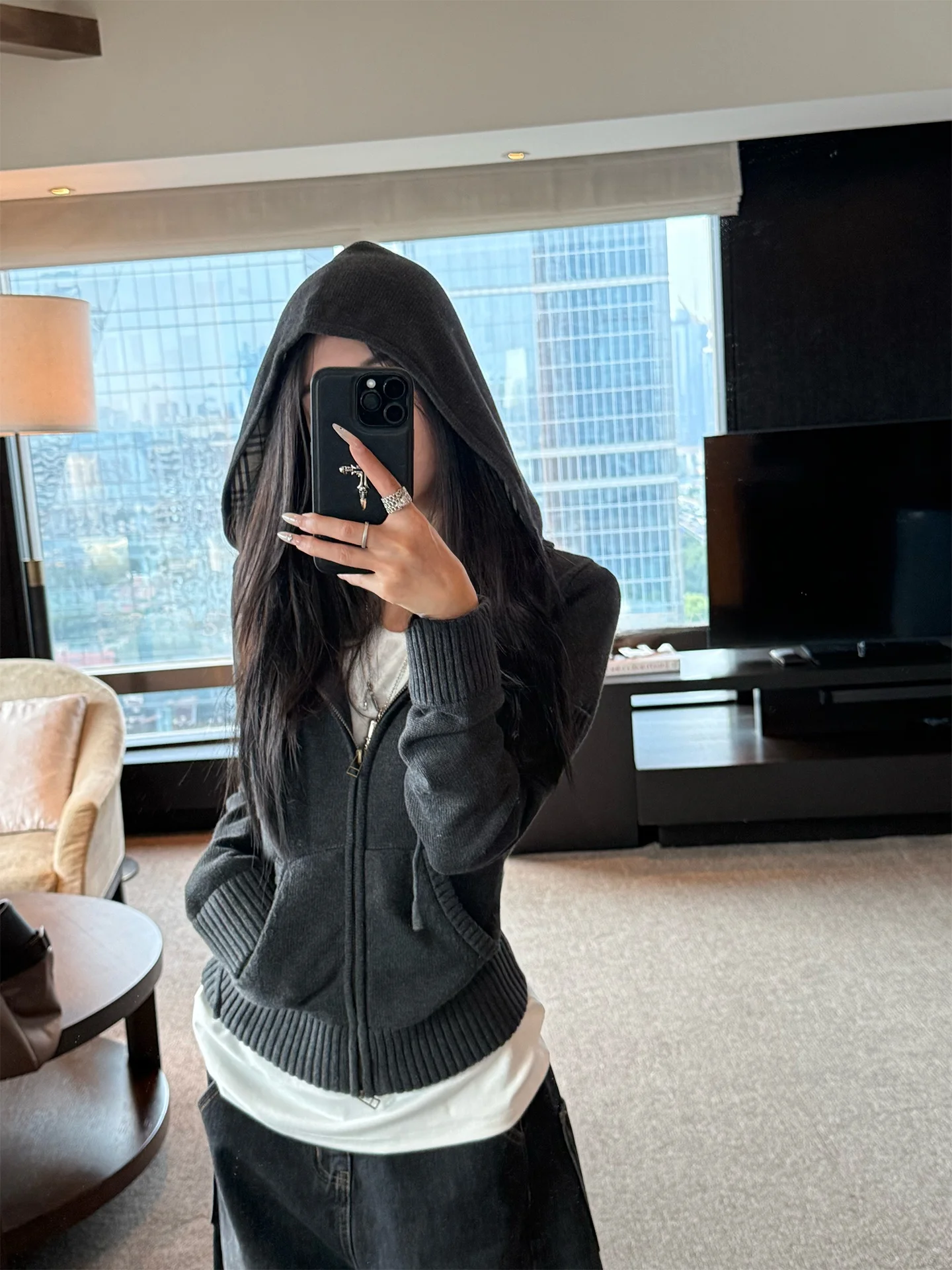 

YOLO OP Briti Street Sle Plaid Hooded Splicing Slim Fit Knitted Jaet Autumn Season Commute Faion Long Sve Zipper...