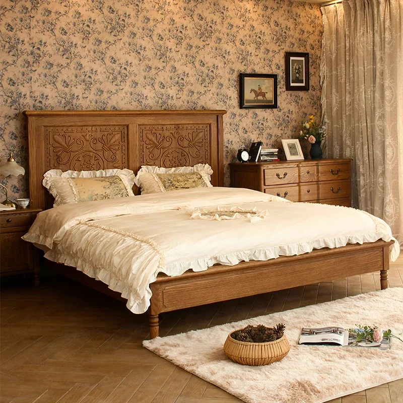 American country all solid wood bedroom double bed imported oak single bed factory direct sales master bedroom second bedroom we