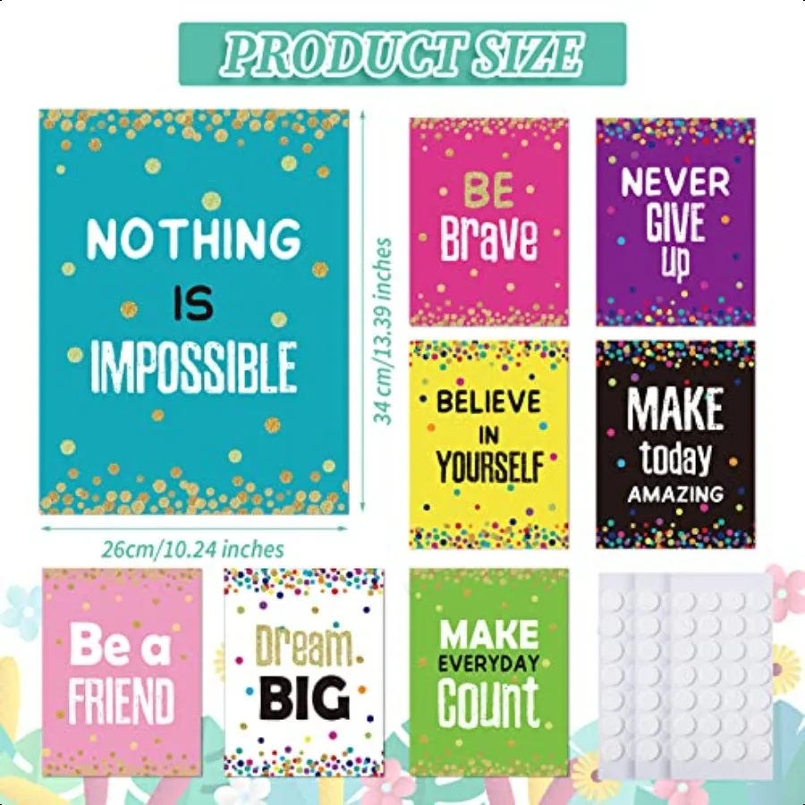 Chivao 8 Pcs Back to School Motivational Posters for Classroom 10x13 Growth Mindset Bulletin Board Decor with Inspirational Quo