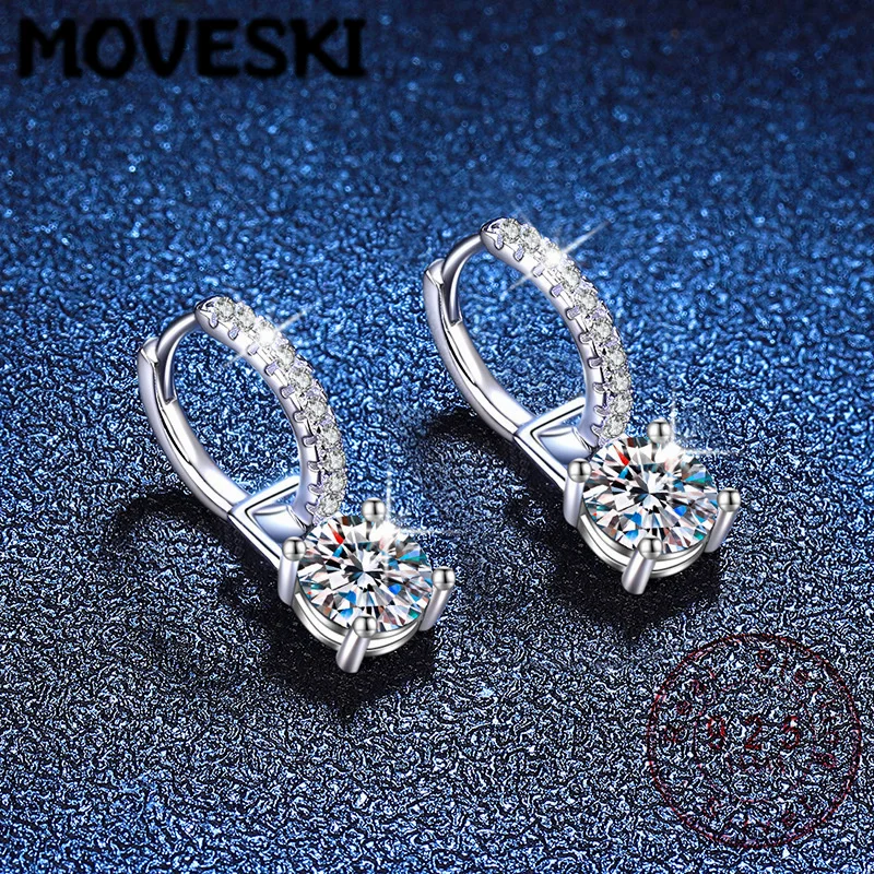 

MOVESKI 925 Sterling Silver 1CT Round Cut Moissanite Drop Earrings, Pave Huggie Dangle Earrings for Women