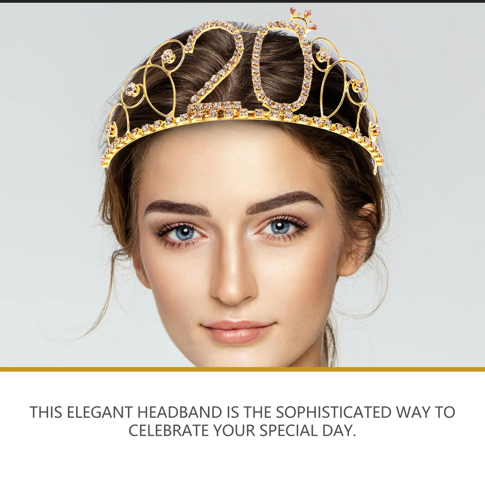 

1 шт., Корона на 20-й день рождения, полая повязка на голову со стразами, повязка на голову, застежка для волос с расческой для вечеринки (золотая)