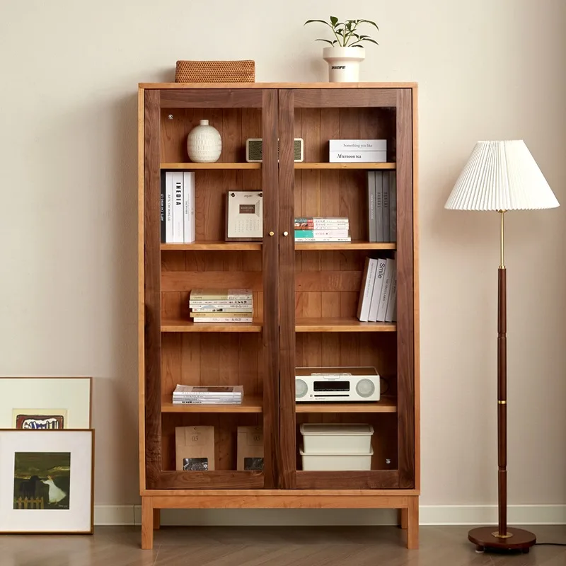 Cherry black walnut North American material simple modern bookcase Nordic style Shaker glass red oak bookcase